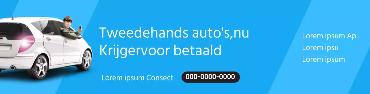 Blauwe schone foto ter promotie van de verkoop van tweedehands auto's