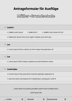 Graues und einfaches Antragsformular für erlebnisorientiertes Lernen in der Grundschule