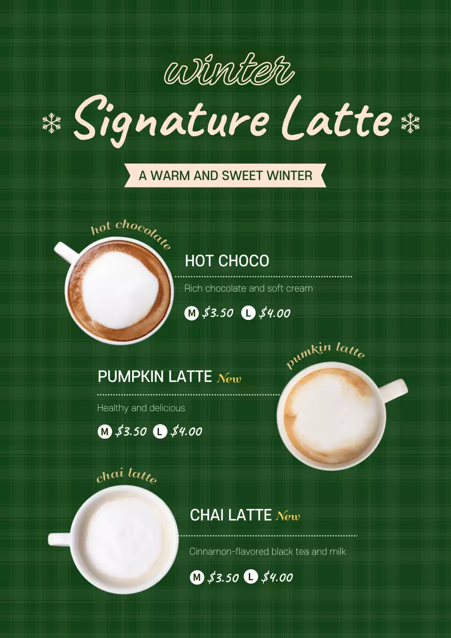 Green Traditional Latte Menu Poster