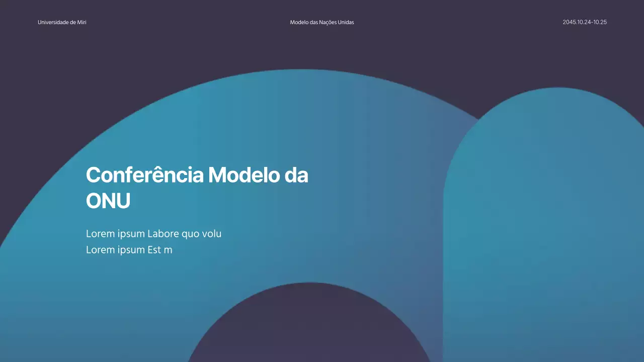 Apresentação simples de uma conferência da ONU em azul e azul-marinho