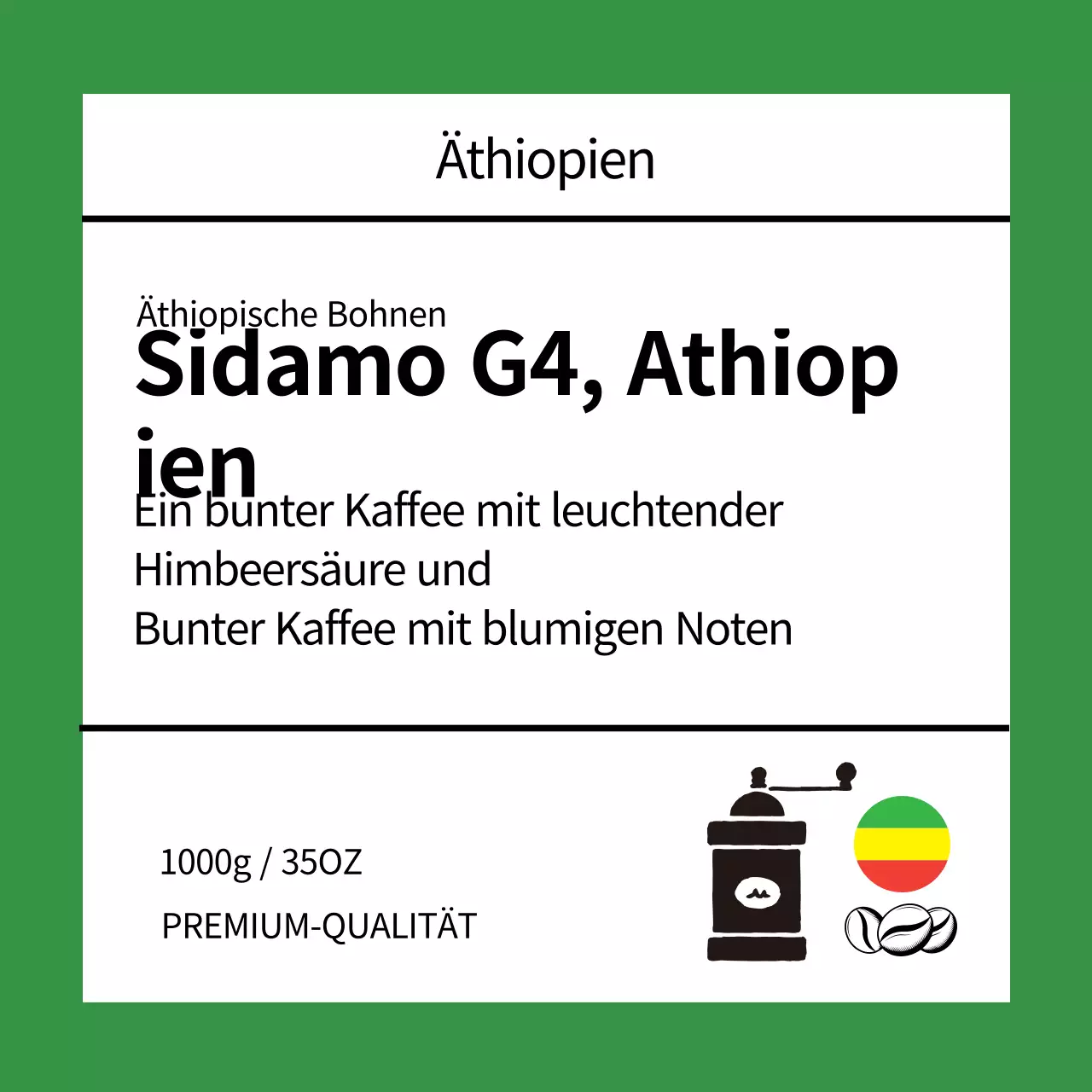 Grünes illustriertes Etikett für Kaffeebohnen