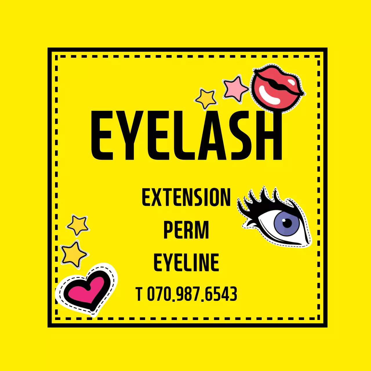 Promosi kecantikan bulu mata ilustrasi retro berwarna merah muda kuning