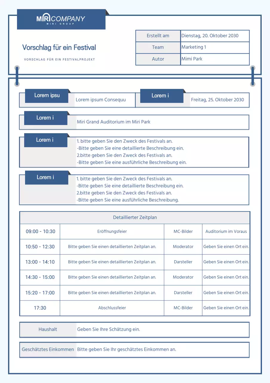 Ein Festival-Planer mit blauem Rahmen