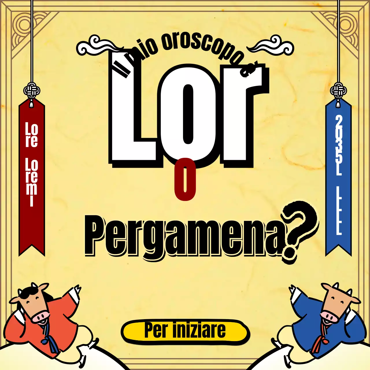 Cartomanzia di Capodanno con l'illustrazione del personaggio tradizionale della mucca gialla