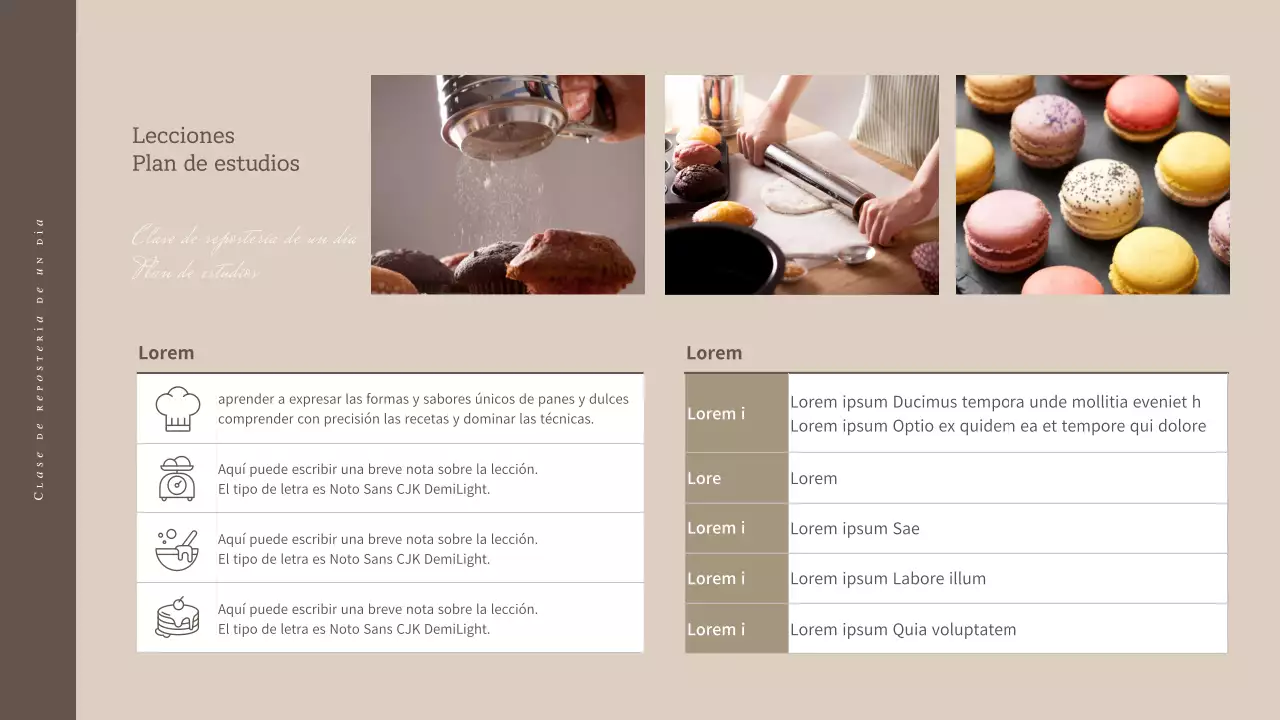 Propuesta de curso de repostería de un día en beige