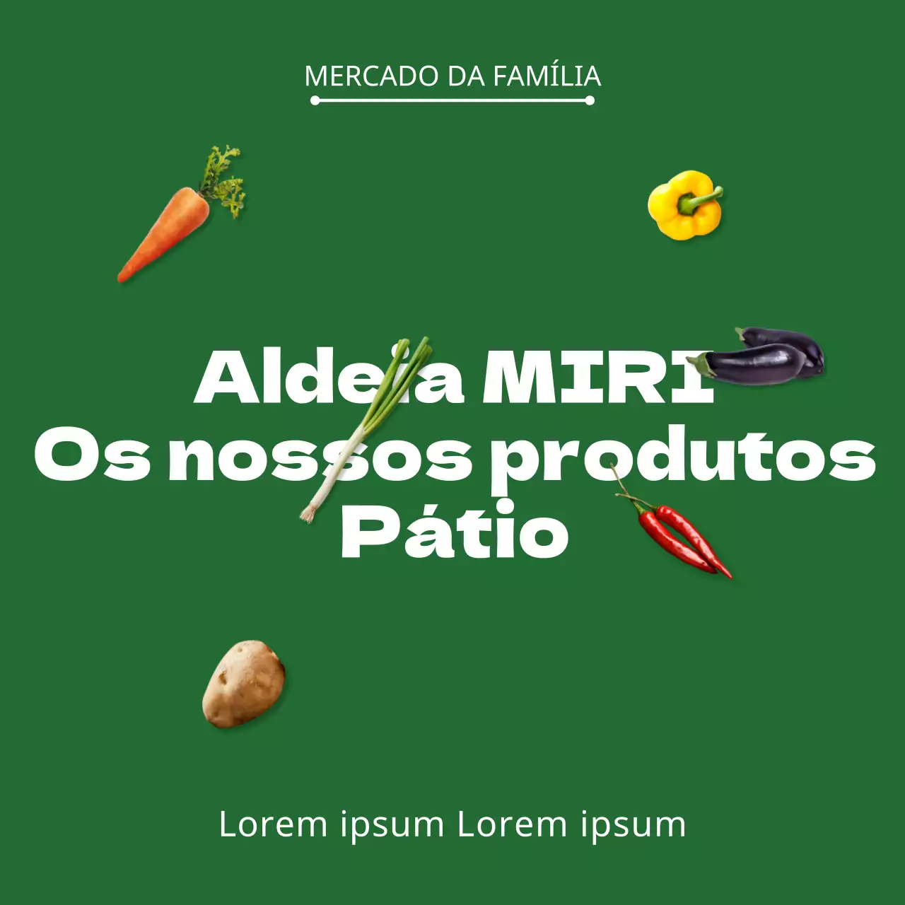 Um guia para o mercado dos agricultores no meio do pátio com uma imagem simples de produtos em tons de verde