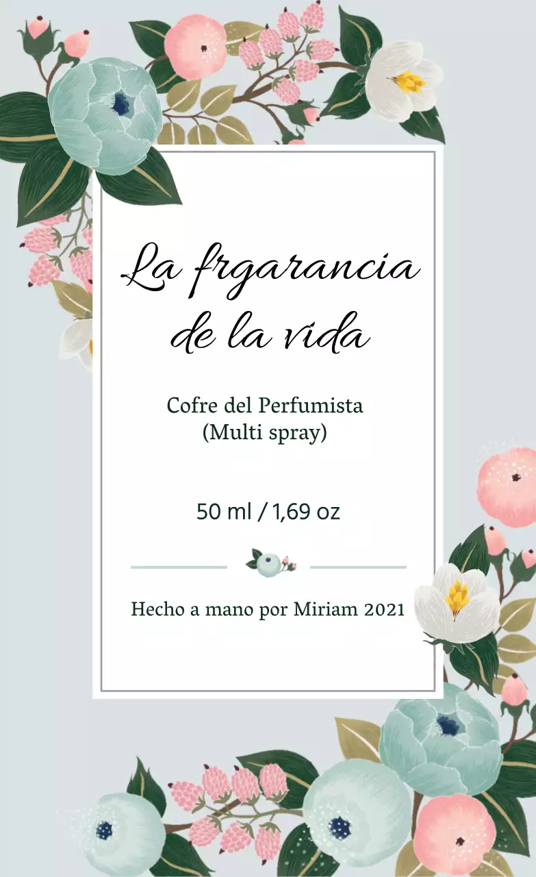 Etiqueta de perfume vintage con ilustración azul