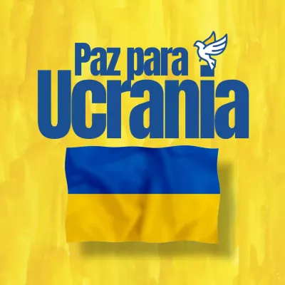 Cuadrado amarillo y azul para redes sociales con mensaje antibelicista sobre la paz