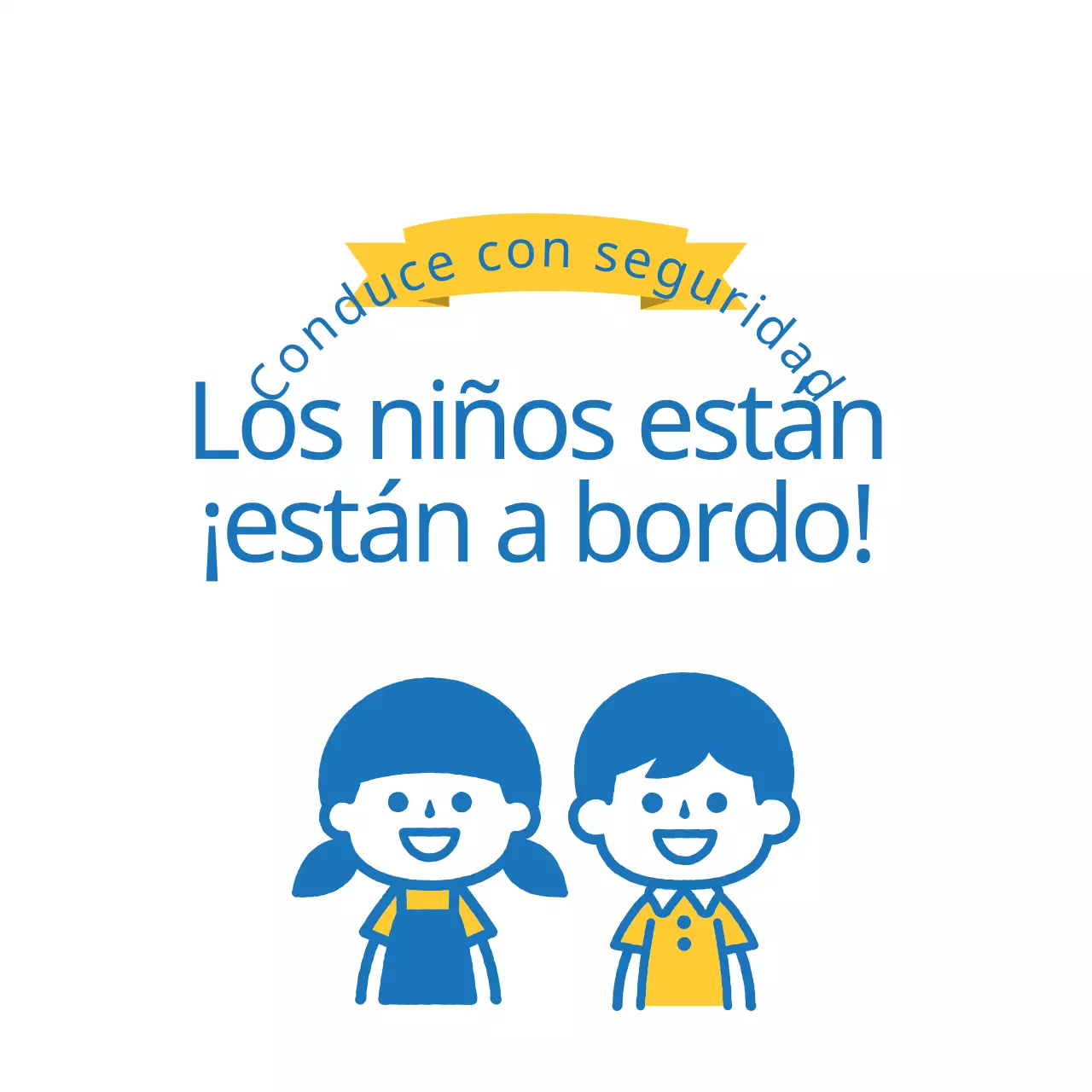 Guía ilustrada amarilla y azul de conducción segura para niños a bordo