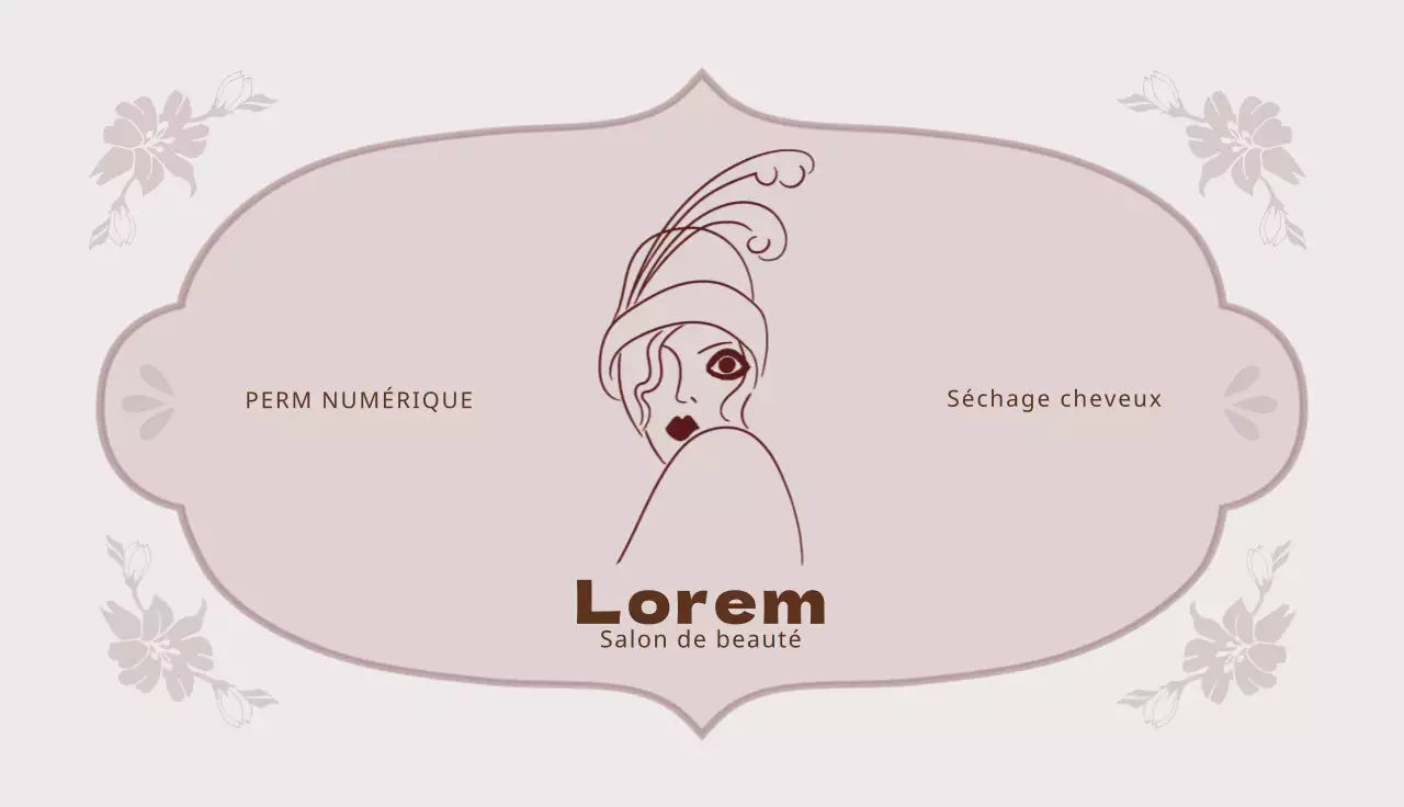 Carte de visite d'un salon de beauté illustrée en rose et violet