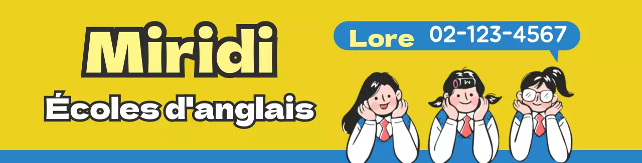 Illustration d'un personnage bleu jaune Promotion d'une école anglaise