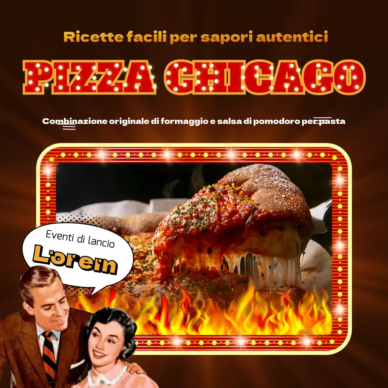 Annuncio di evento per pizza retrò rossa e marrone