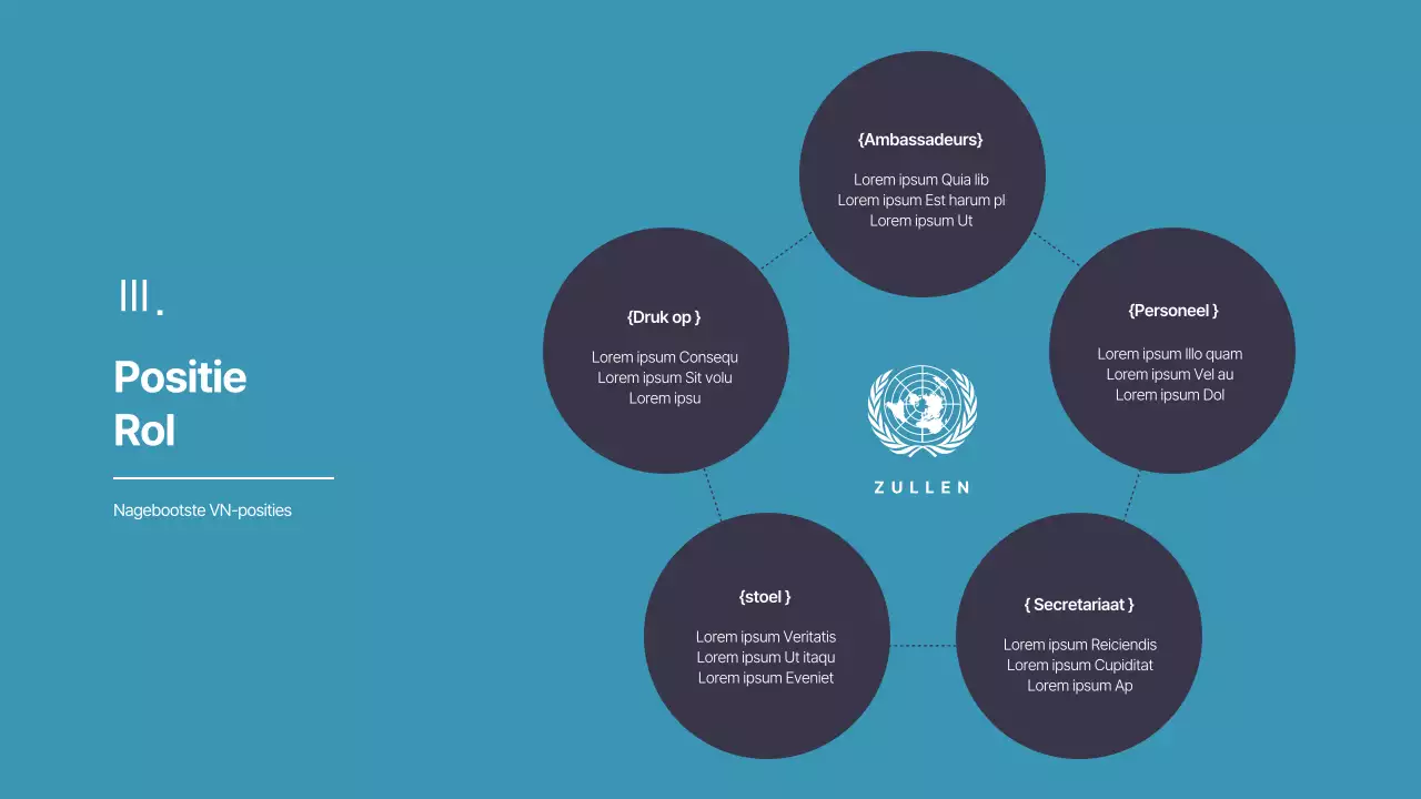 Eenvoudige blauwe en marineblauwe namaak VN-conferentiepresentatie