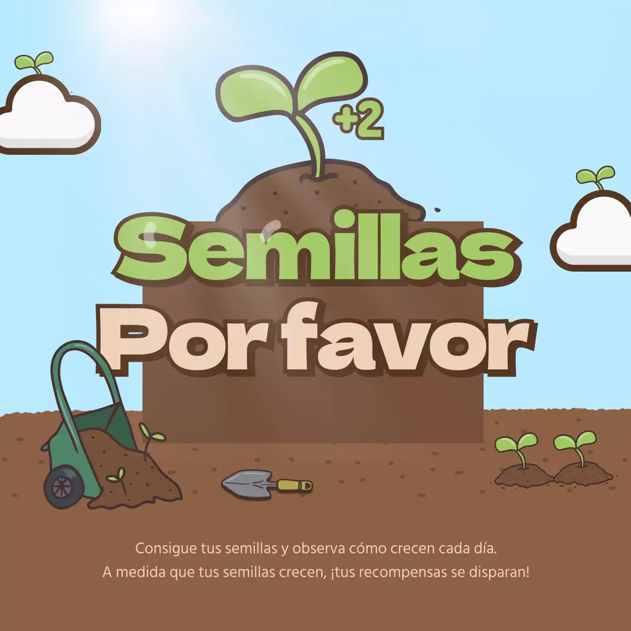 capullo, ilustración, día de la glorieta, árbol, tierra, abono, nubes, cielo, luz solar, sol, pala, papel de carta, título, flor, banderola