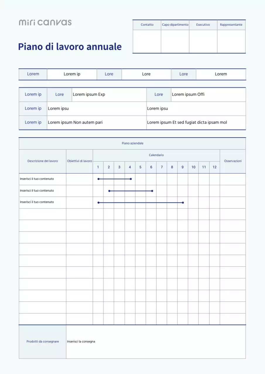 Un piano annuale pulito in blu chiaro e blu navy