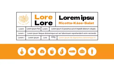 Orangefarbene illustrierte Etiketten für Salatprodukte