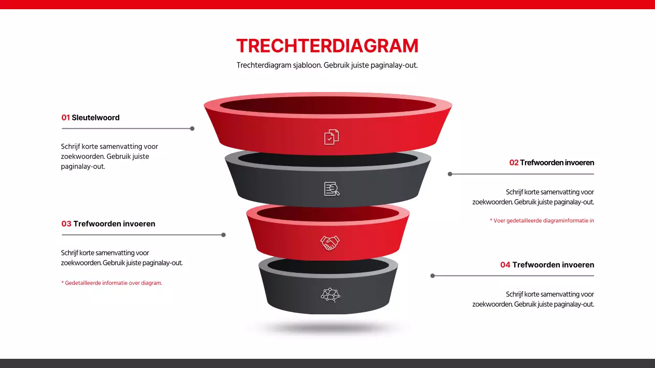 Driedimensionale trechterdiagram in zwart en rood