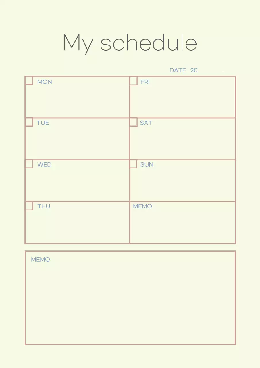 黄色のシンプルな個人スケジュール管理表カレンダーポスター