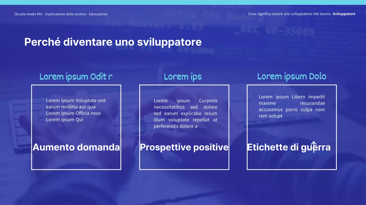 Formazione per l'esplorazione delle carriere degli sviluppatori di colore blu