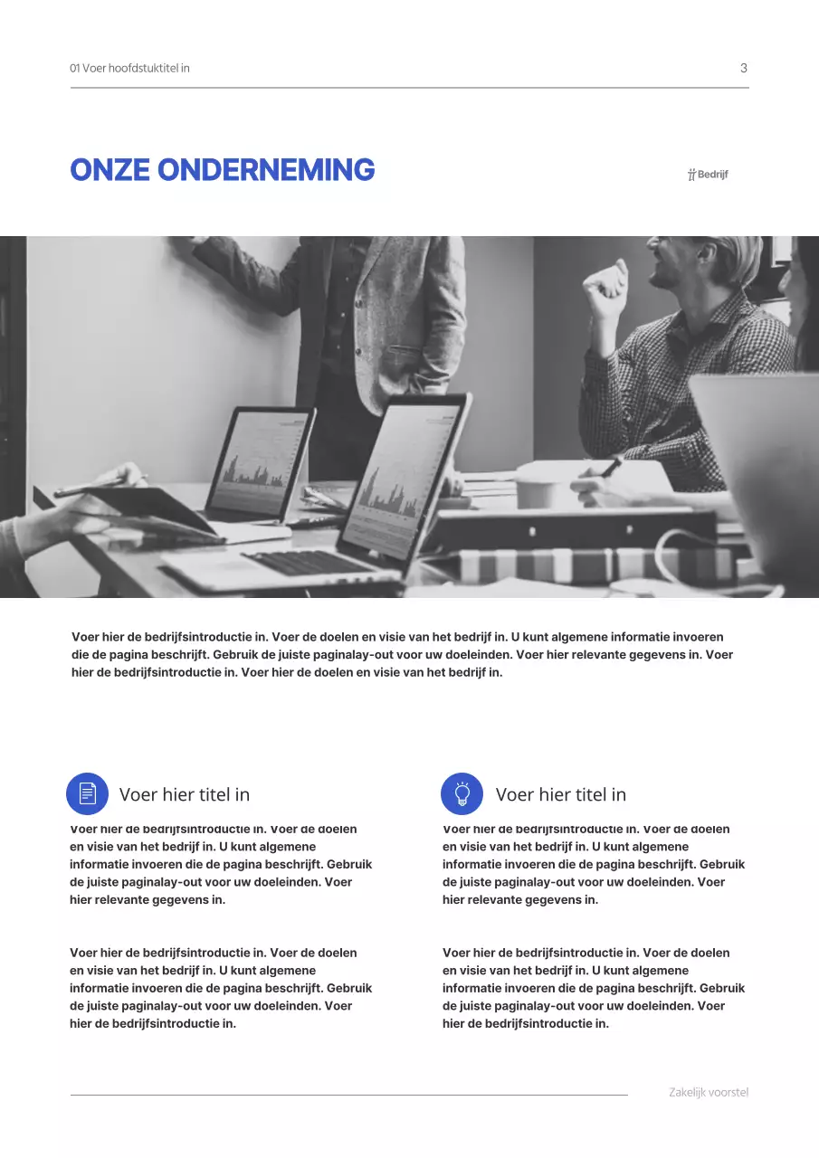 Eenvoudig concept zakelijk voorstel in blauw