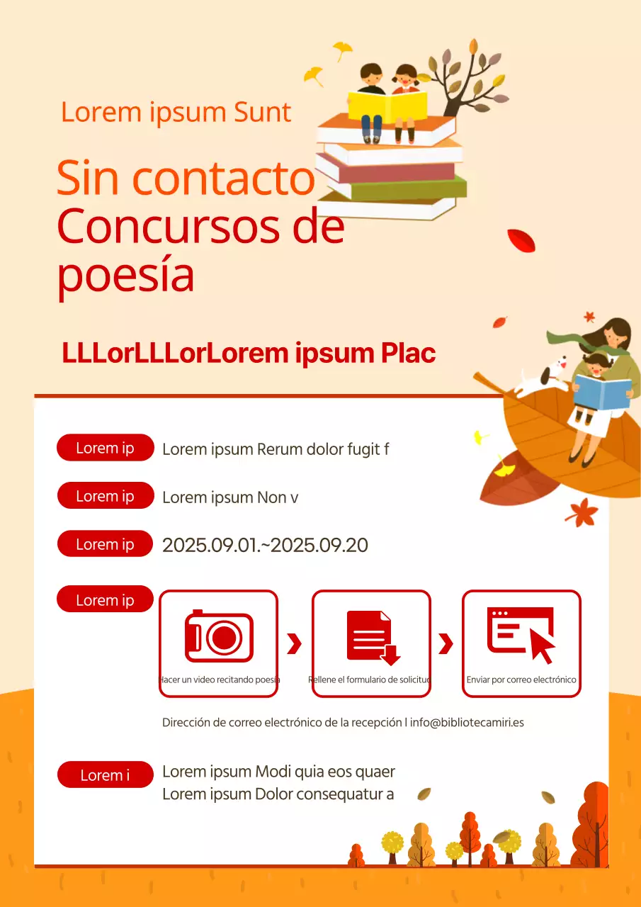 Ilustraciones de libros infantiles en rojo y naranja Concurso de poesía otoñal