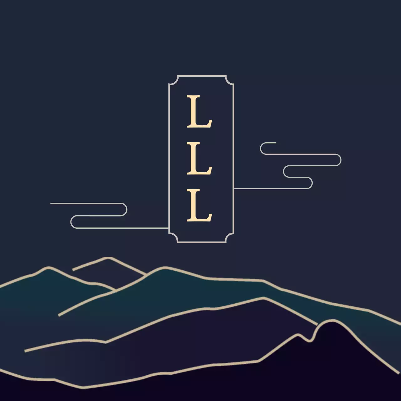 Ilustrasi biru tua dengan label makanan kesehatan tradisional oriental