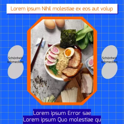 Werbung für Retro-Ramen-Mahlzeitensets in Blau und Orange