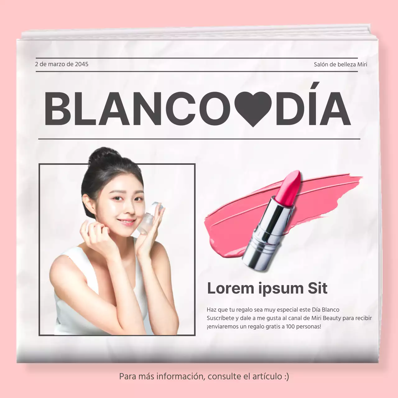 Periódico Concepto Belleza Relacionado Día Blanco Fondo Rosa Evento