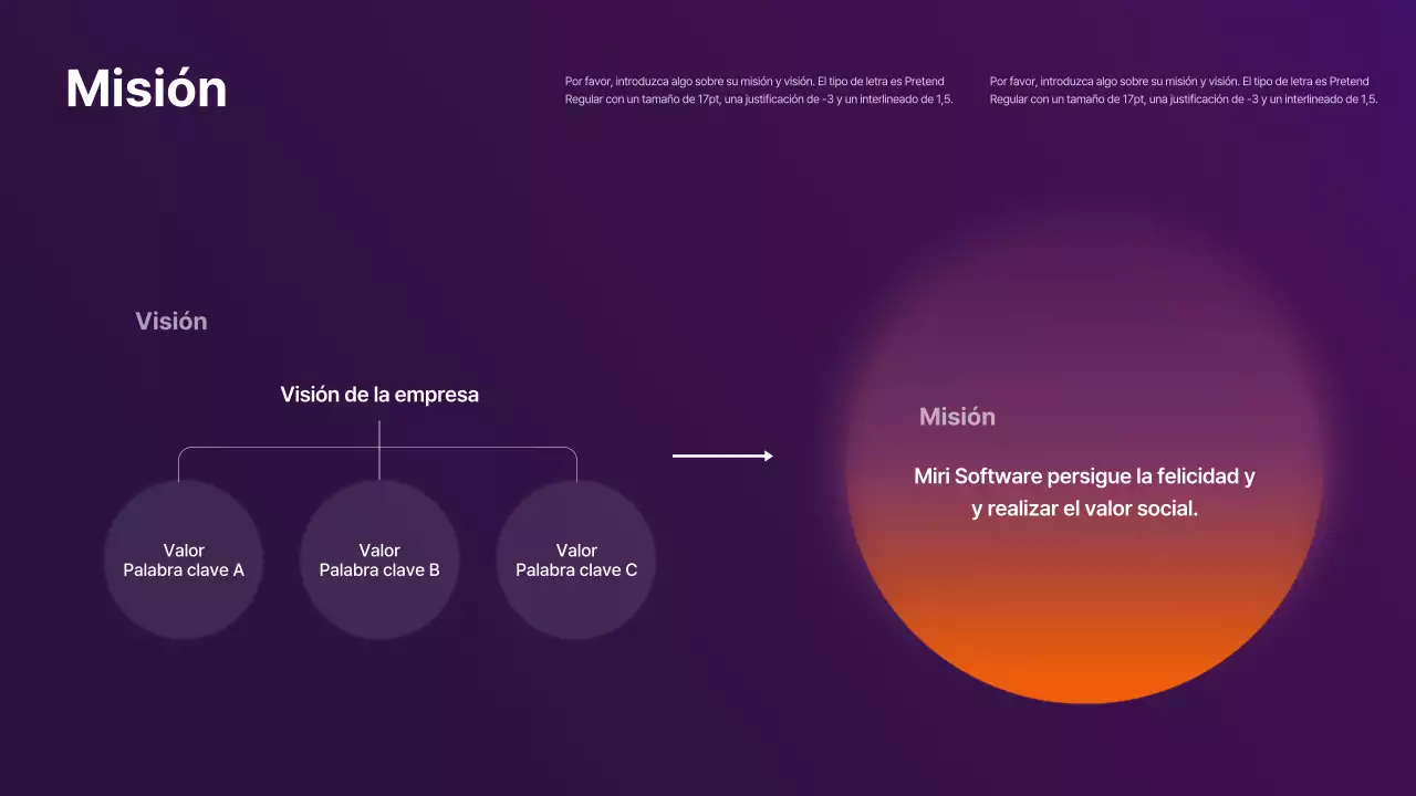 Perfil de empresa en degradado morado y naranja