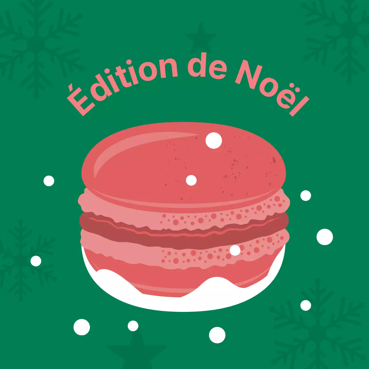 Étiquette de macaron de café dessert rose vert illustration mignonne de Noël