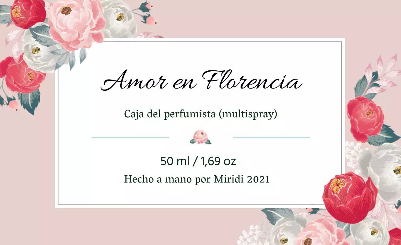 Etiqueta de perfume vintage con ilustración rosa