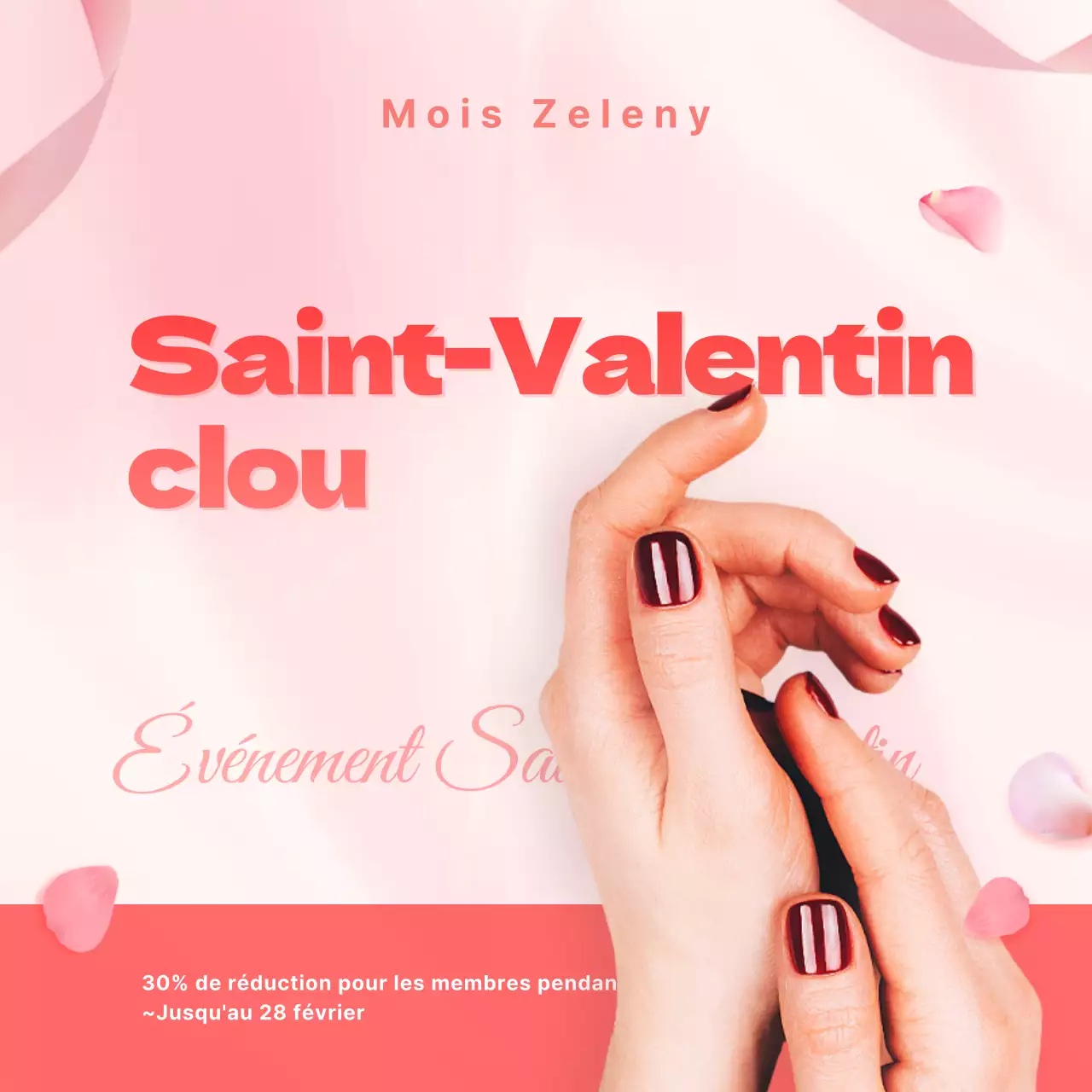Évènement d'ongles de la Saint-Valentin Carrés de médias sociaux dans les tons roses