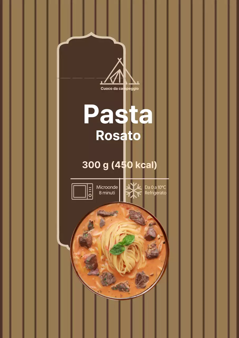 Poster per la progettazione di un'etichetta per uno splendido cuocipasta rosato nei toni del marrone.