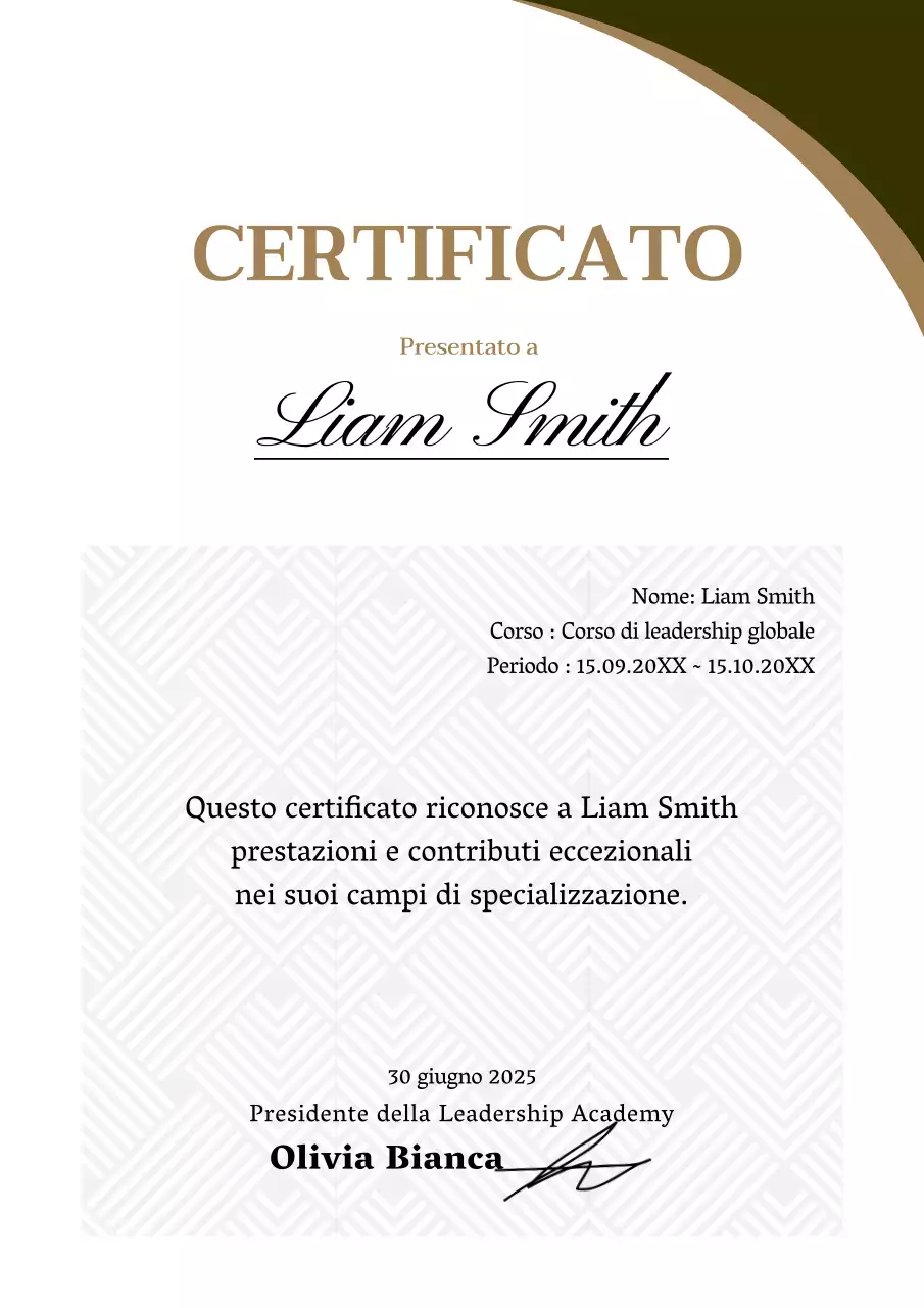 Certificato di apprendistato in pasticceria di Brown