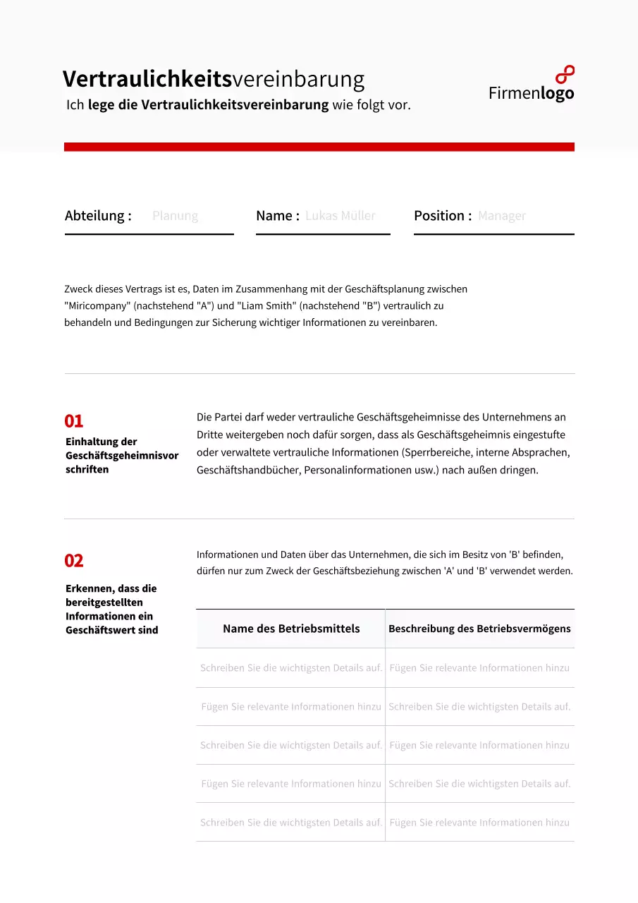 Geschäftsgeheimnis mit einer einfachen roten Tabelle