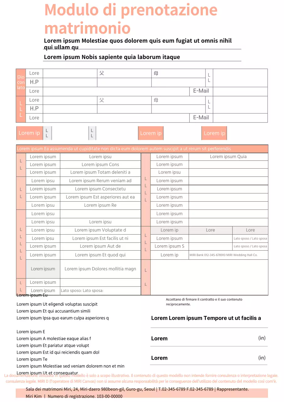 Contratto di prenotazione di una location per matrimoni pastello