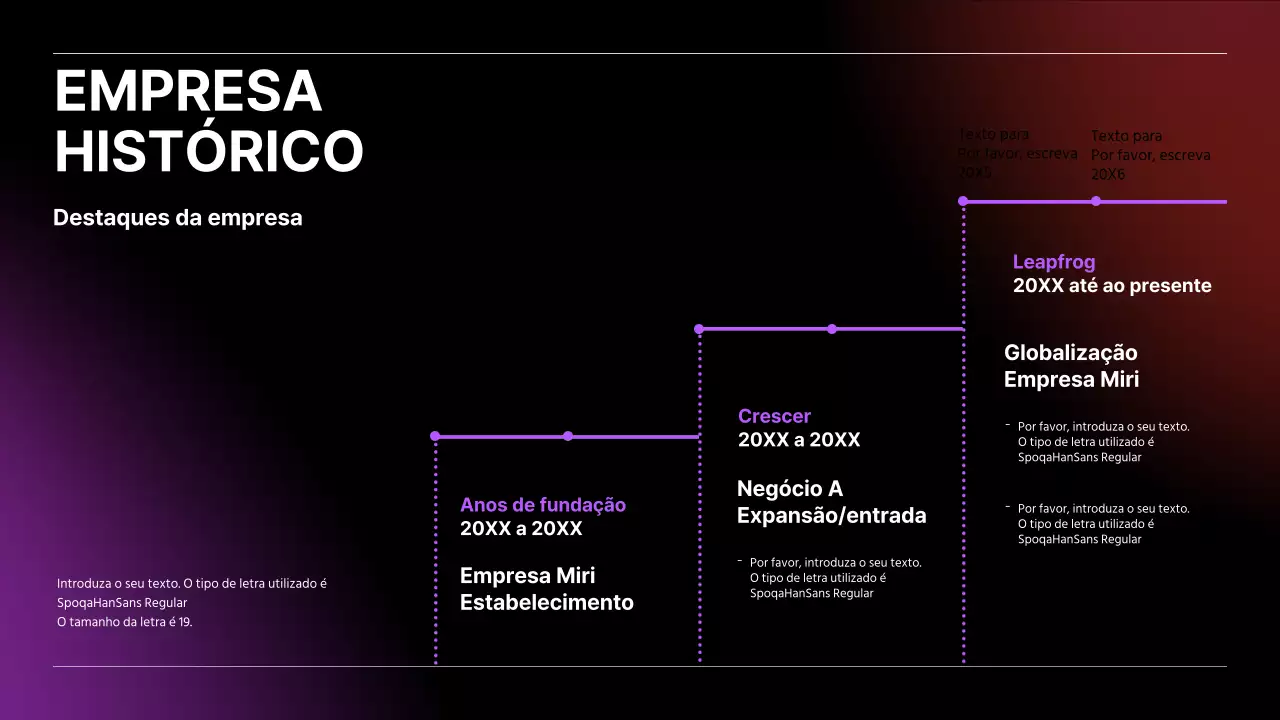 Linha cronológica de negócios em gradiente preto