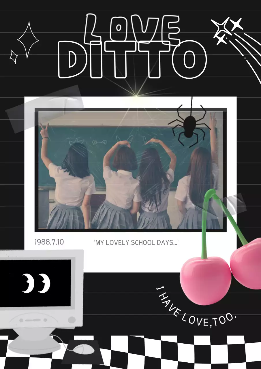 블랙과 화이트 오래된 폴라로이드 컨셉의 학창시절 추억