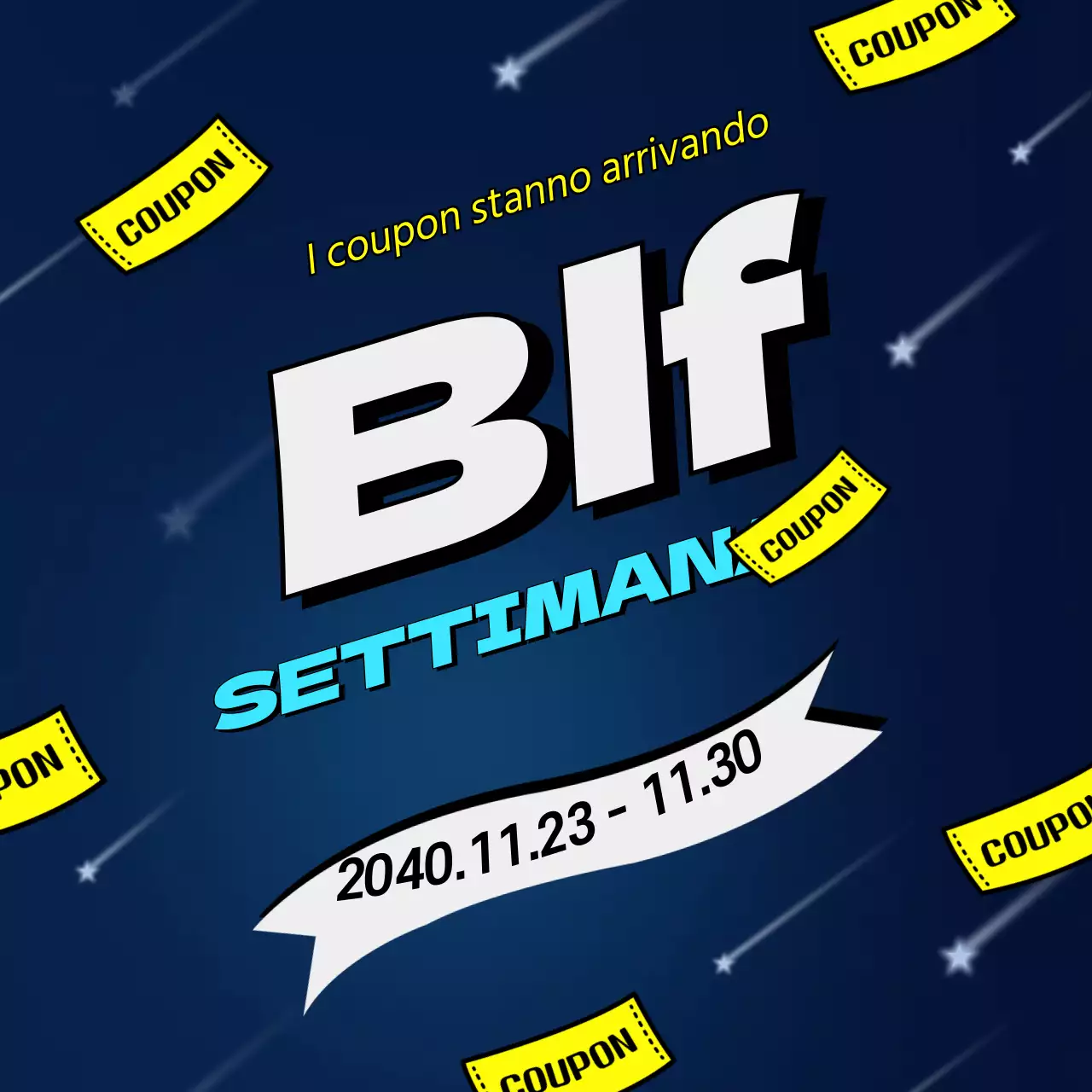 Settimana del Black Friday con un concetto di coupon blu a forma di stella cadente