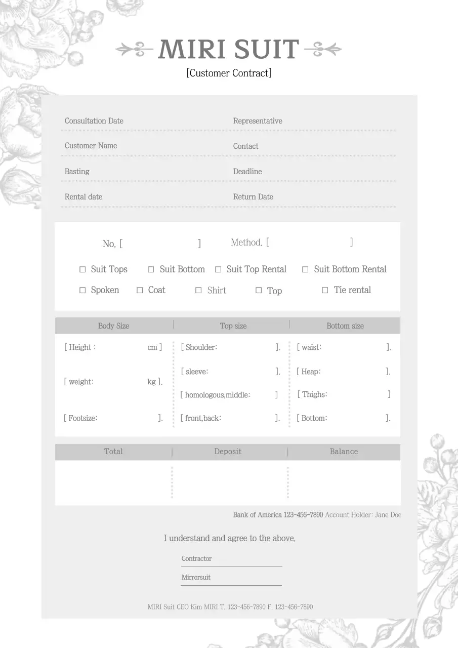 Grey Elegant Suit Rental Contract