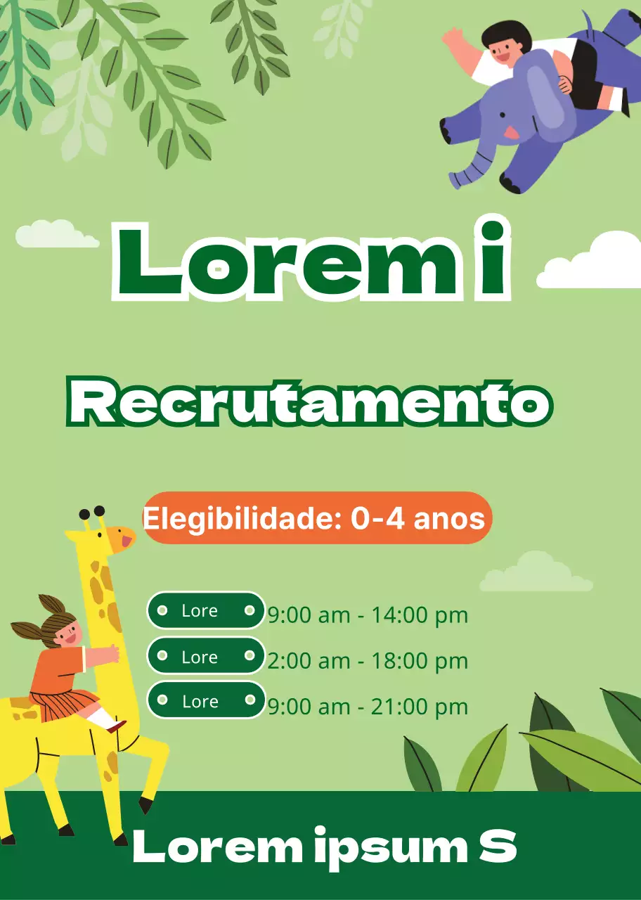 Ilustração de um personagem bonito verde Recrutamento para o jardim de infância