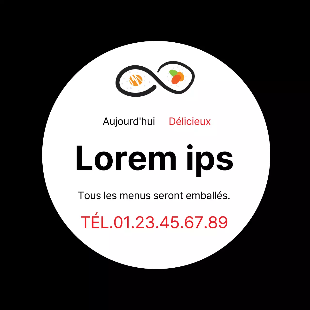 Illustration en noir de l'étiquette promotionnelle du kimbap d'un restaurant