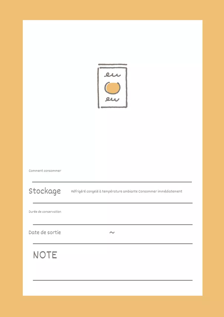 Affiche de notes simples sur le stockage des aliments, de couleur jaune