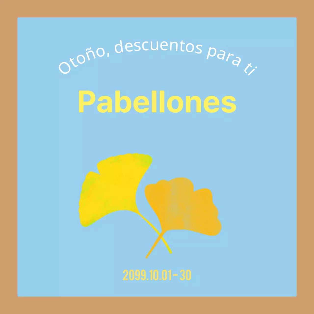 Promocione su venta de otoño con un fondo minimalista marrón y azul claro