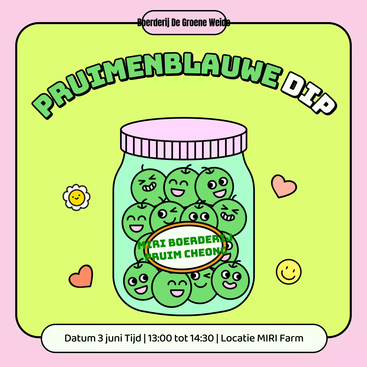 Groene, schattige karakters van pruimendrank promoten