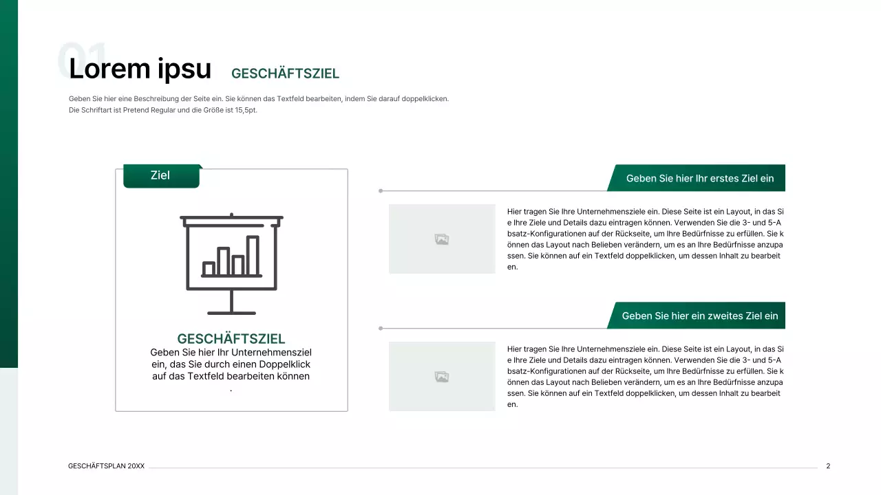 Präsentationsmappe für einen Geschäftsplan mit einem Indexkonzept in Grün mit Farbverlauf