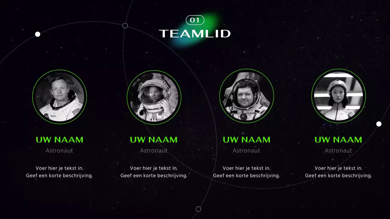 Zwart en neon cybernetische futuristische astronautenpresentatie