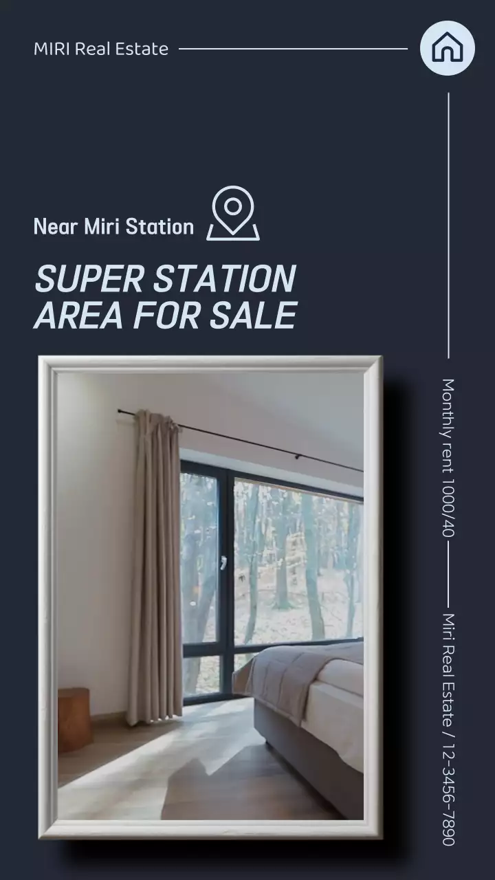 남색의 심플한 부동산 월세 매물 광고