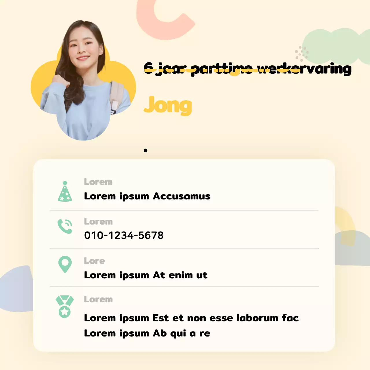 Schattig concept parttime baan mobiel profiel in gele geometrische vormen