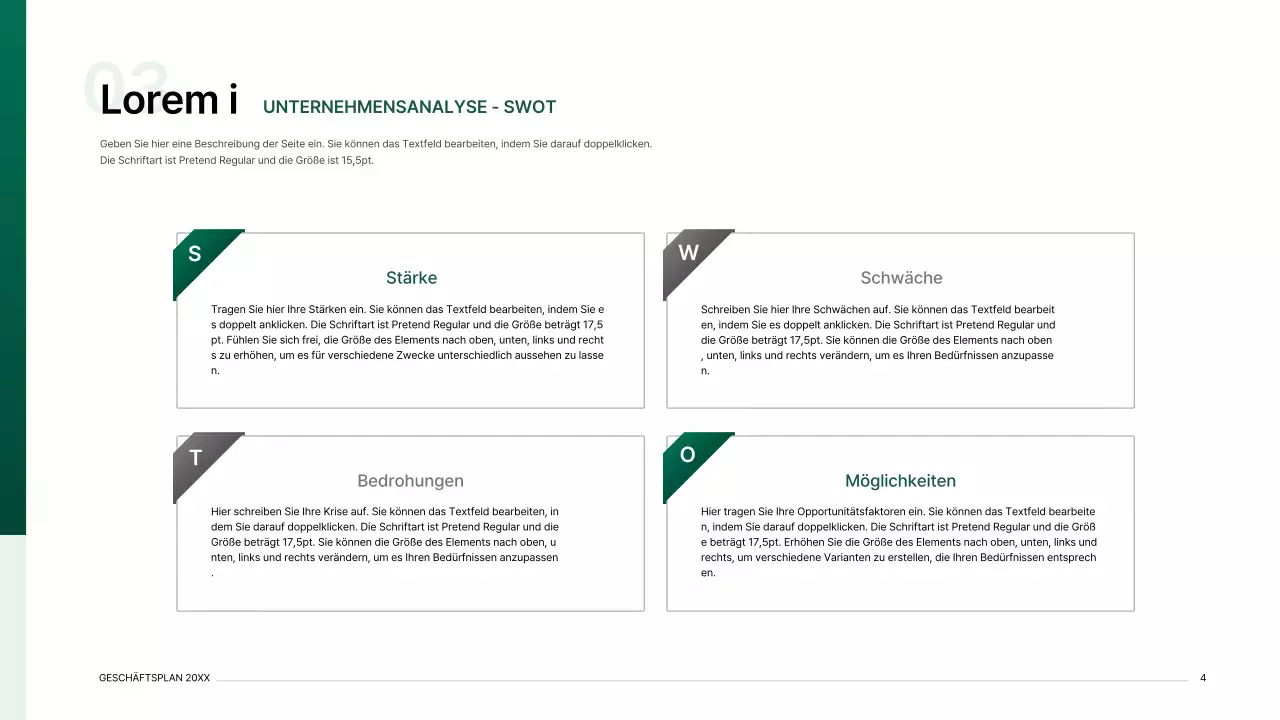 Präsentationsmappe für einen Geschäftsplan mit einem Indexkonzept in Grün mit Farbverlauf